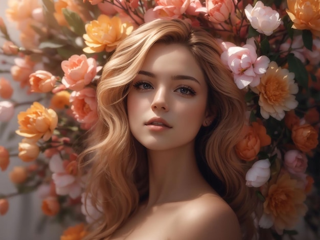 Ai generated of woman bloom portrait