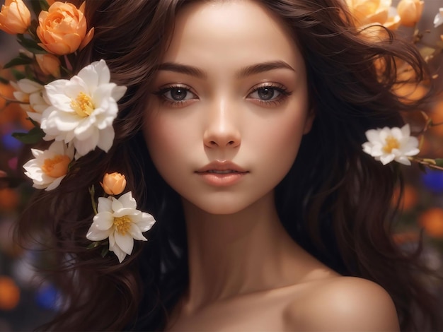 Ai generated of woman bloom portrait