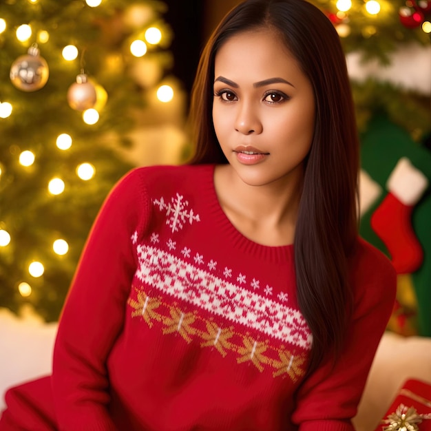 Ai generated woman in a christmas sweater