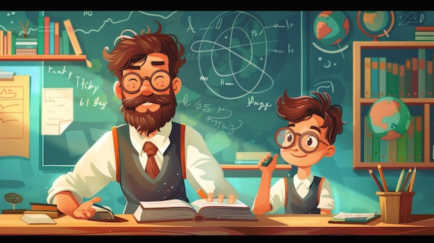 AI generated World teachers day theme Male teacher standing in front of a blackboard in the class