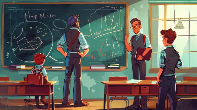 AI generated World teachers day theme Male teacher standing in front of a blackboard in the class