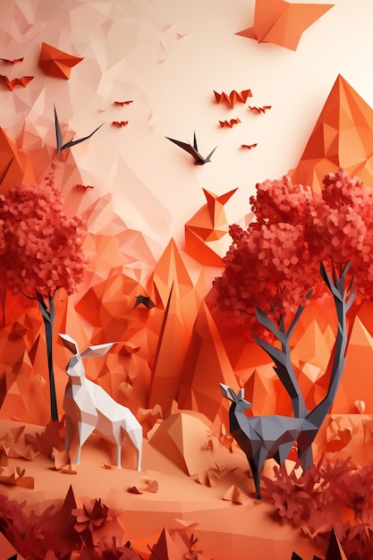 AI Generative 3D Field Cut Wallpaper An Australian Landscape with Iconic Gum Trees and Wildlife