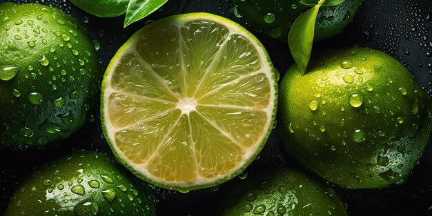 AI Generative AI Generated Macro shot photography of slices limes green tropical fruits Graphic Art