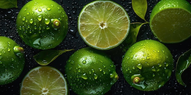 AI Generative AI Generated Macro shot photography of slices limes green tropical fruits Graphic Art