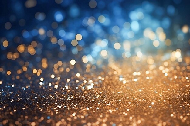 Ai generative Background of abstract blue and gold glitter defocused lights