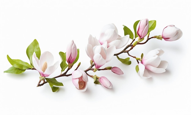 AI generative Beautiful magnolia flowers on white background