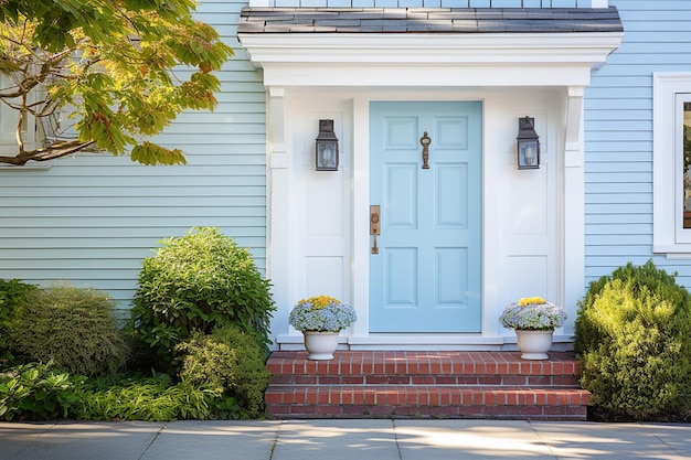 Photo ai generative blue front door of traditional style home a front entrance of a home with a blue door