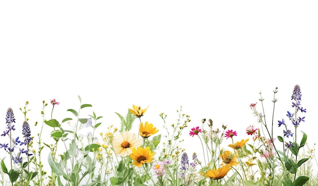 AI generative Border of meadow wildflowers on white