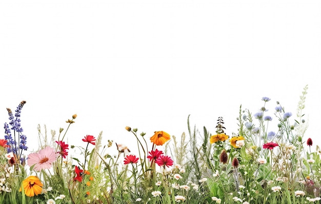 AI generative Border of meadow wildflowers on white