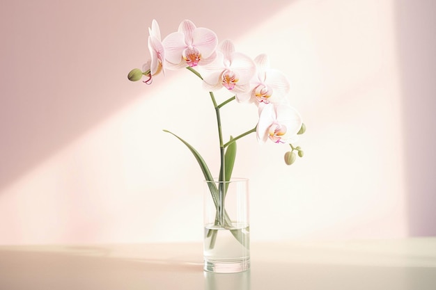 Ai generative Bouquet of gentle pink orchid flowers in glass vase