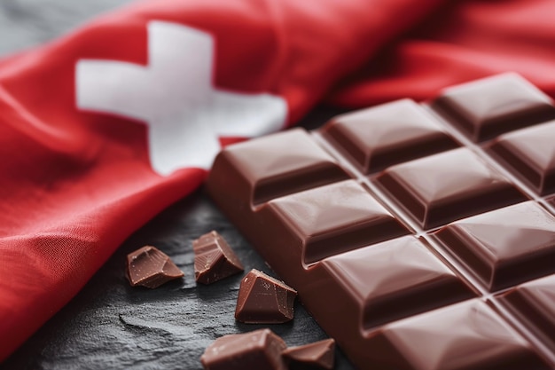 Photo ai generative chocolate bar and swiss flag