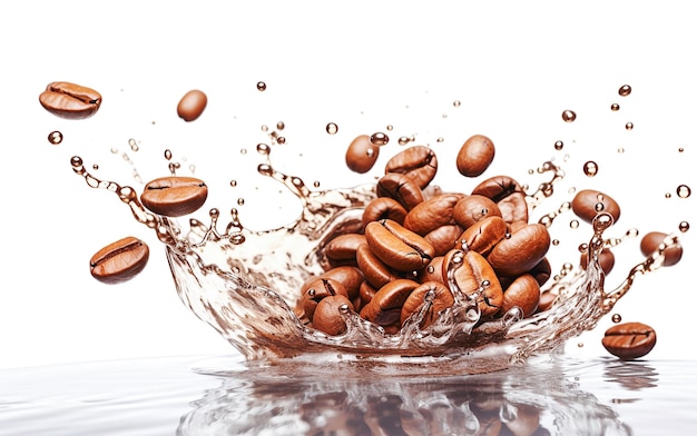 AI generative Coffee beans with splash on white