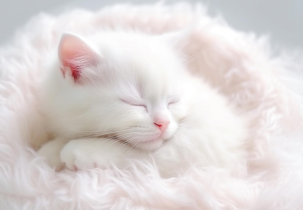 AI generative Cute little white kitten sleeping