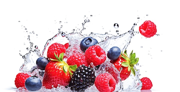 AI generative Fresh berries with water splash on white