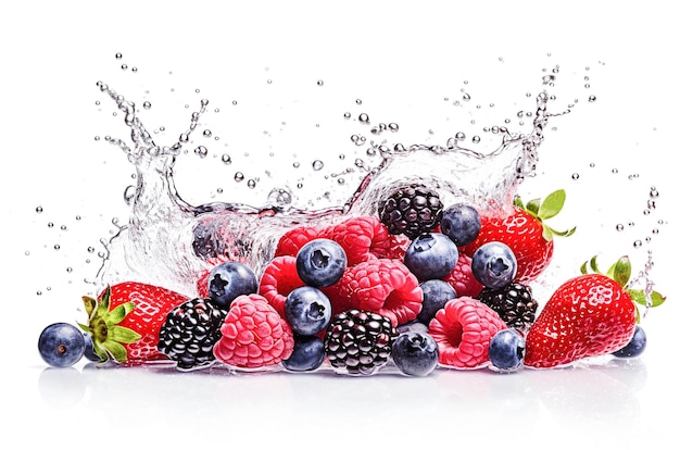 AI generative Fresh berries with water splash on white