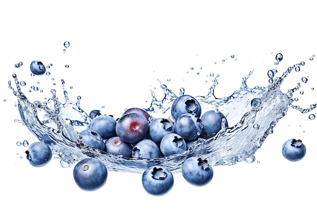 AI generative Fresh Blueberries with water splash