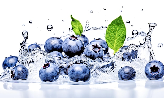 AI generative Fresh Blueberries with water splash