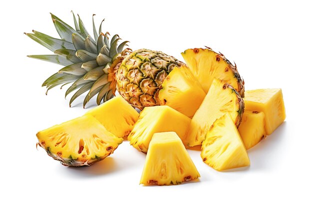 Ai generative Fresh ripe pineapple fruits on white