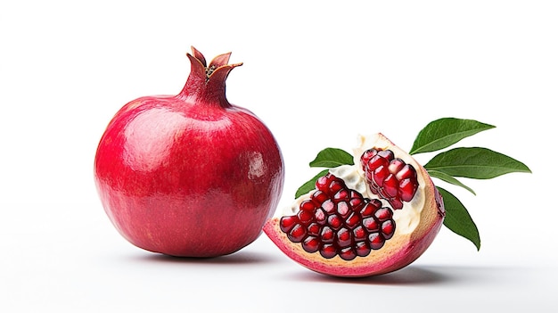 AI generative Fresh ripe pomegranate with green leaves