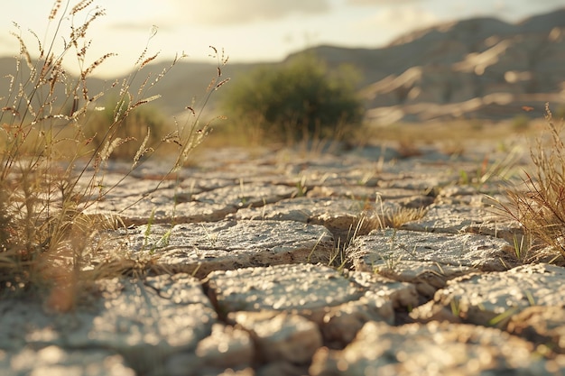 Photo ai generative grass in dry cracks in the ground