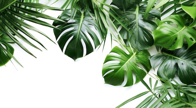 AI generative Green tropical leaves on white