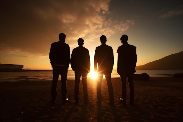 Ai generative A Group of Friends Enjoying a Beach Sunset shellute view