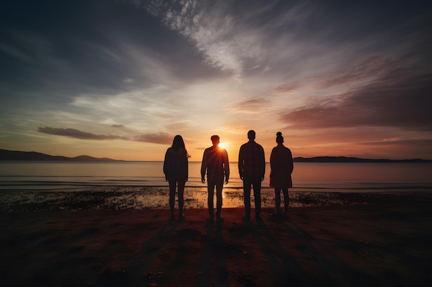 Ai generative A Group of Friends Enjoying a Beach Sunset shellute view