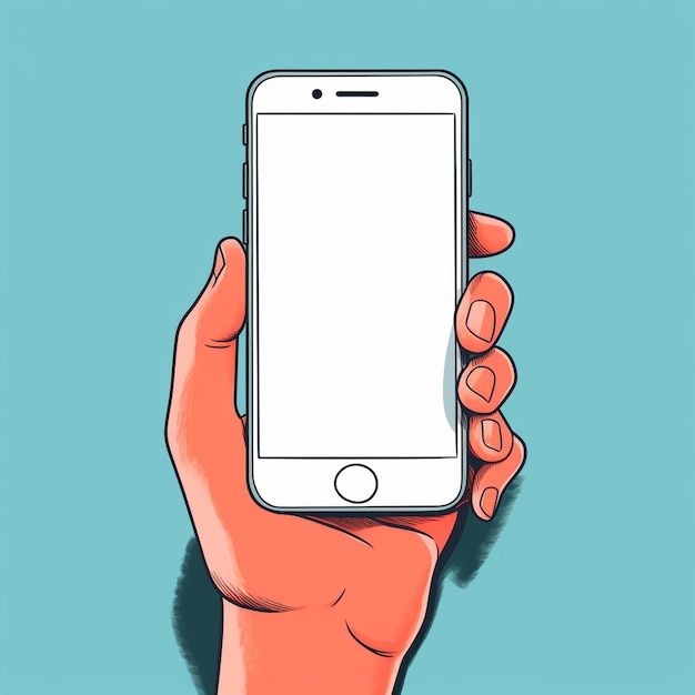 AI Generative Hand holding a Phone with a white screen in the style of simple