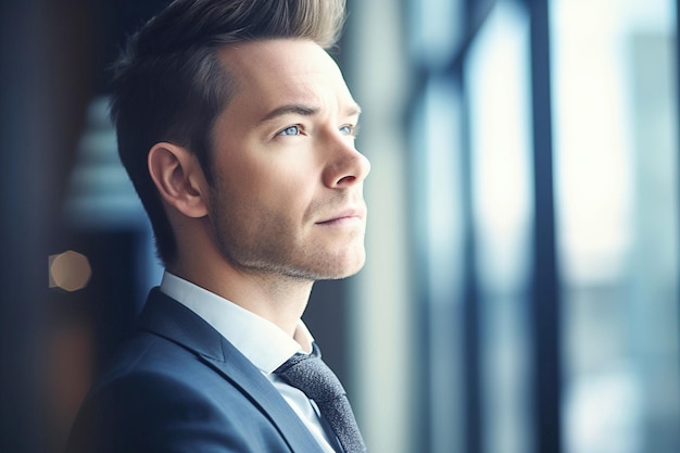 Ai generative Handsome young business man standing confident in the office