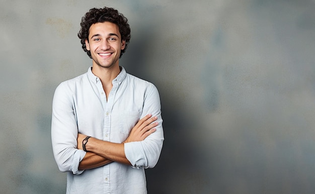 Ai generative Happy young casual man crossing hands