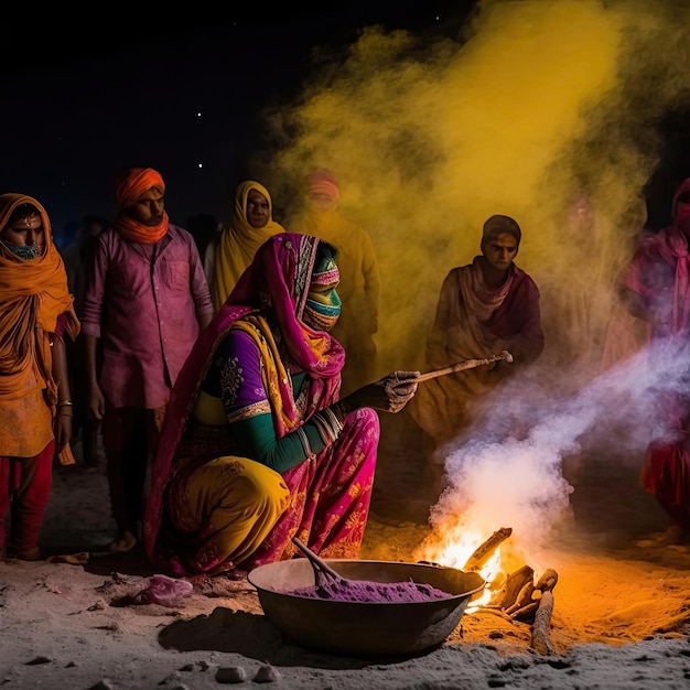 AI Generative Holi Bonfire Celebration