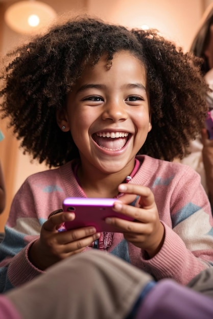 ai generative kids enjoying the excitement of using a cellphone