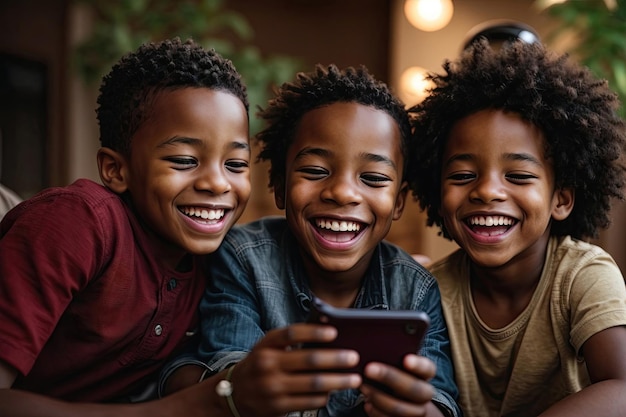 ai generative kids enjoying the excitement of using a cellphone