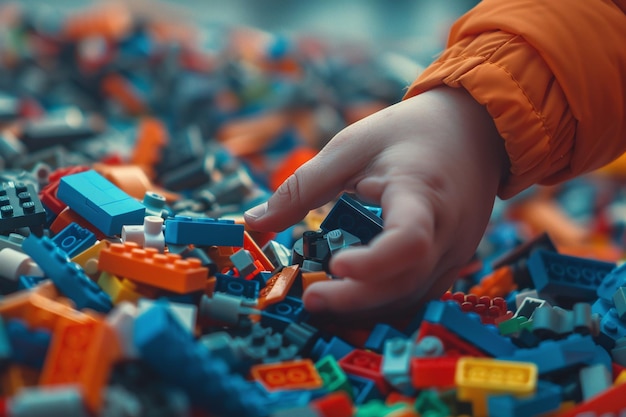 Photo ai generative little boy playing with toy bricks