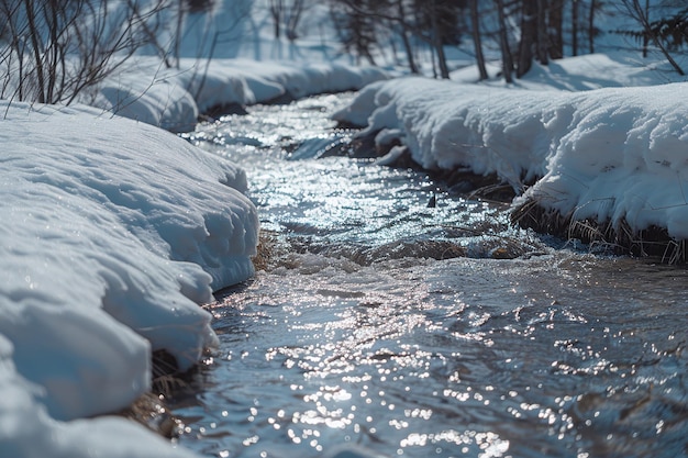 Photo ai generative melting ice river flow