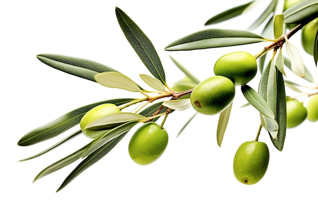 Ai generative Olive branch with green olives on a white