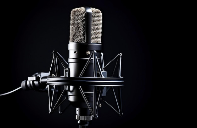 Ai generative Professional studio microphone on black