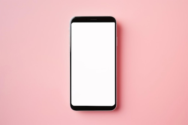 Photo ai generative smartphone with empty white screen on soft pink background