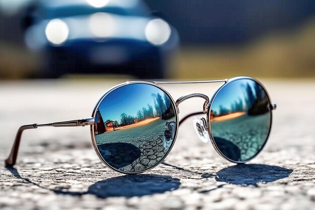 Ai generative Sunglasses are lying on the road