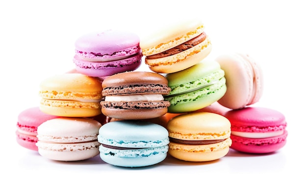 AI generative Sweet and colourful french macaroons on white