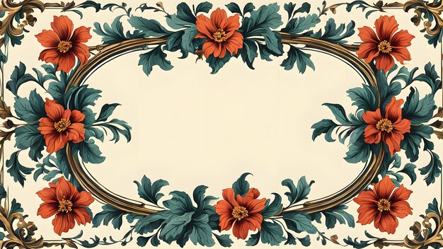 Photo ai generative vintage retro antique floral flowers plant frame in baroque style mockup