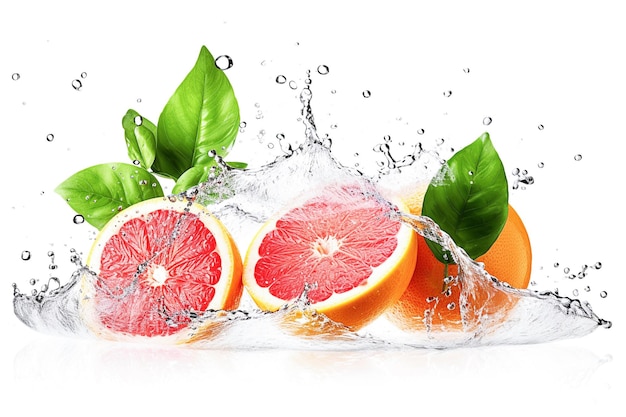 Ai generative Water splash on grapefruits on white