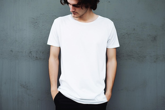 Ai generative Young man wearing blank white tshirt