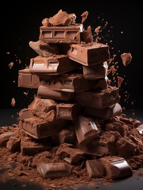 AI illustration of a pile of broken brown pieces of chocolate