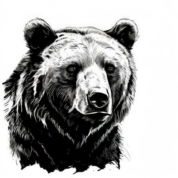 Photo the ai image generator illustration black and white of bear head