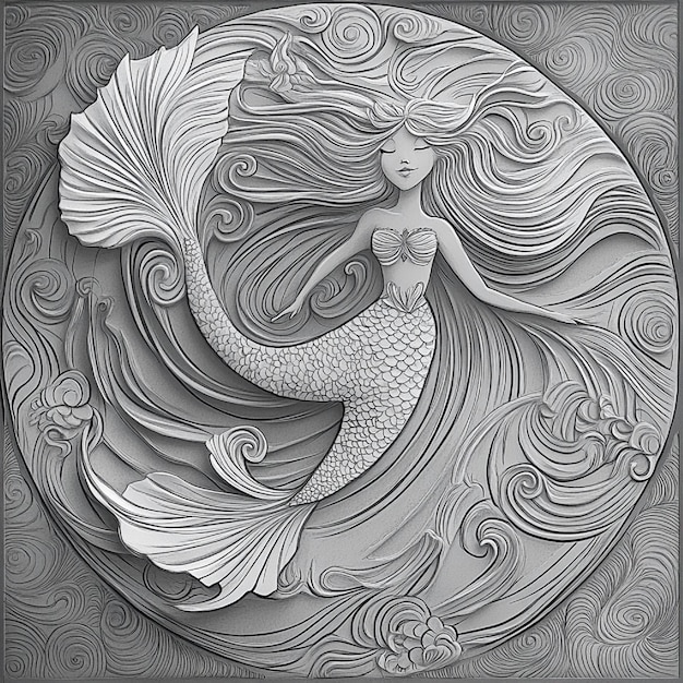 Photo ai imagine enchanting mermaid swimming through doodle waves