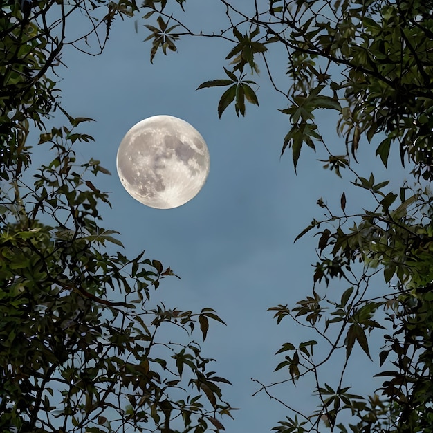 AI of looking up the skymoon is seen through the branches and leaves