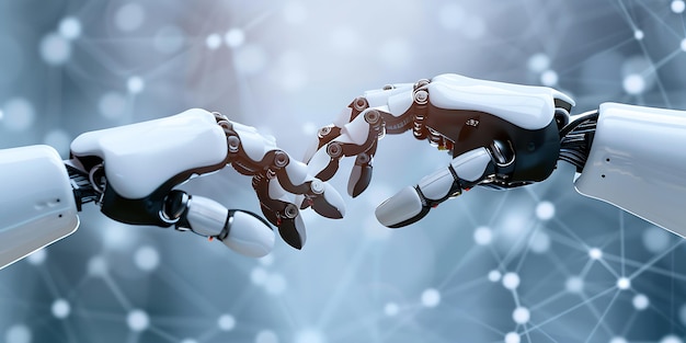 Photo ai machine learning hands of robot and human touching