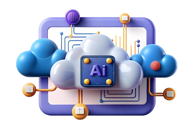 Photo ai powered cloud computing frame innovative design with cloud icons and data flow lines emphasizin