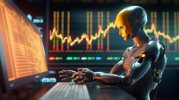 AI robot analyze business data investment trading decision on forex market 3D illustration